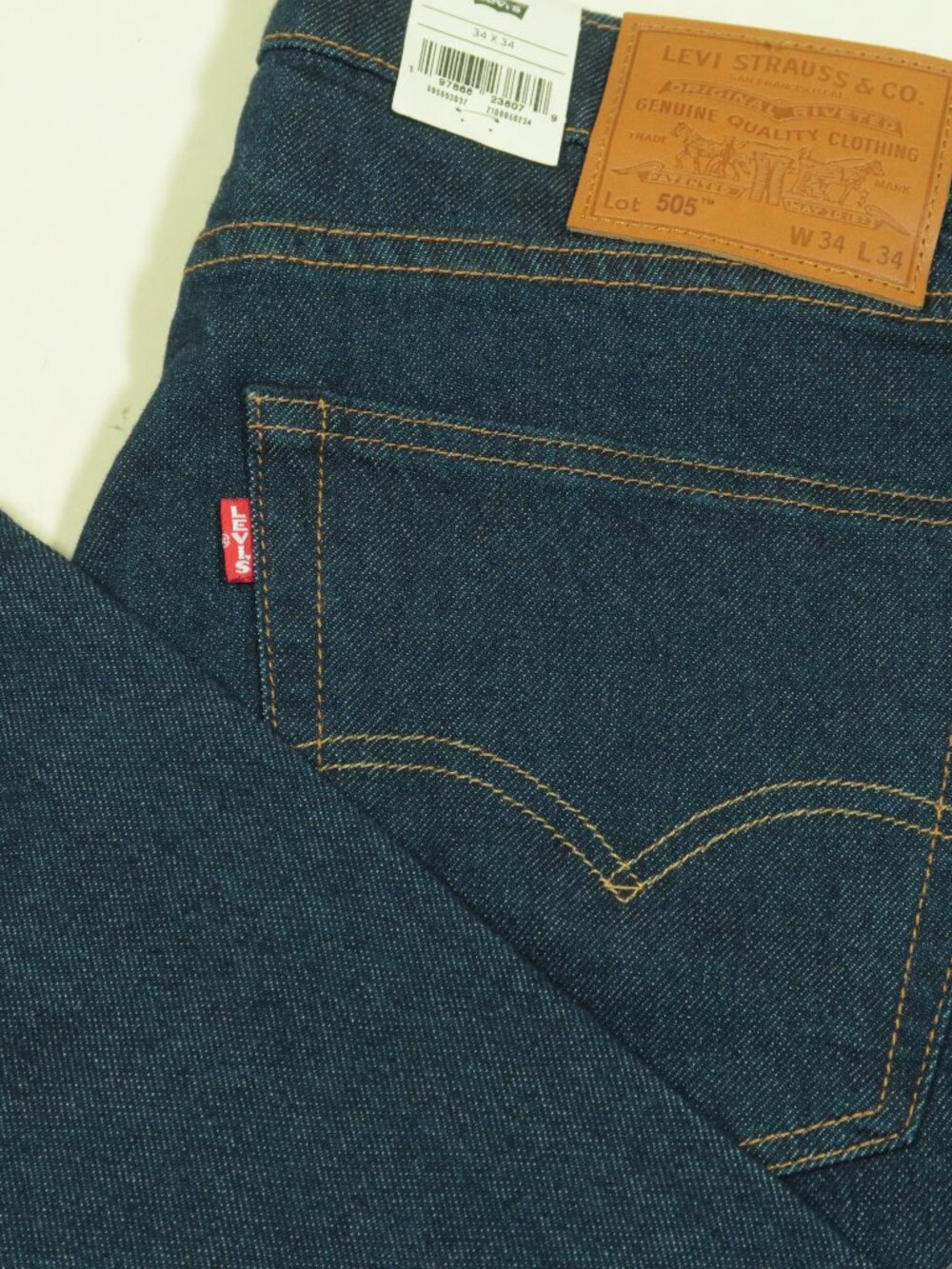 Levi's 505 Jeans Mens 34 Dark Blue Rinse Wash Straight Leg Denim New Read